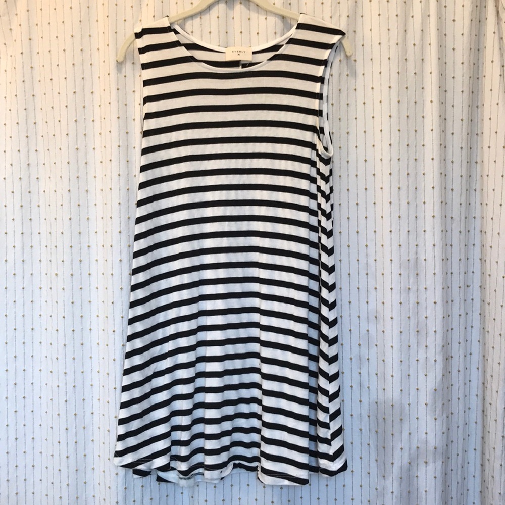 Black and white strip shift dress